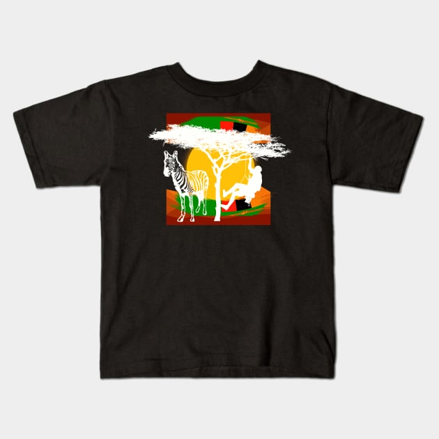 Zebra and climbing Kids T-Shirt by Gatofiero